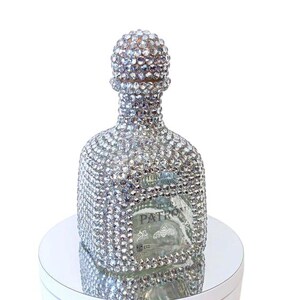 Silver Rhinestone Bling Bedazzled Patron Silver 200ml Empty Tequila Bottle Decanter
