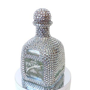 Silver Rhinestone Bling Bedazzled Patron Silver 375ml Empty Tequila Bottle Decanter