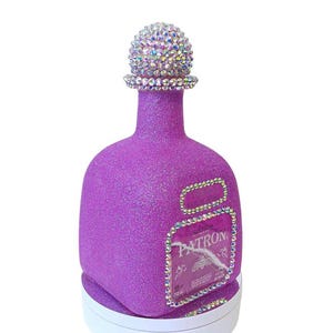 Purple Glitter Iridescent Crystal Rhinestone Bling Bedazzled Patron Silver 750ml Empty Tequila Bottle Decanter