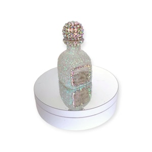 Chunky White Glitter Iridescent Crystal Rhinestone Bling Bedazzled Patron Silver 50ml Empty Tequila Bottle Decanter