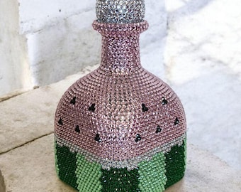 Rhinestone Bling Tequila Bottle Decanter: Watermelon Design (750ml Empty)