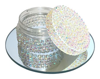 Iridescent Clear Acrylic Rhinestone Bling Bedazzled Cosmetic/Pill Container 2 oz