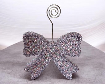 Purple, Silver & Pink Rhinestone Bling Bedazzled Bow Shape Note/Card Holder Decor