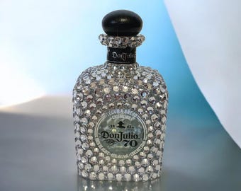 Silver Rhinestone Bling Bedazzled Don Julio 70th Anniversary 50ml Empty Tequila Bottle