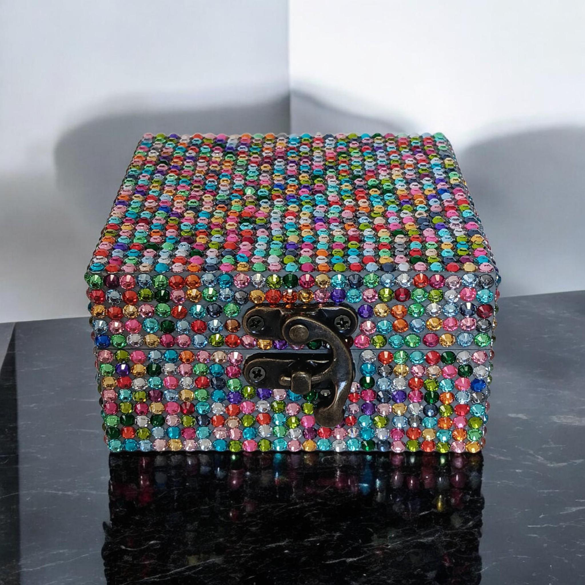 Multi-color Rhinestone Bling Bedazzled Square Shape Wood Jewelry ...