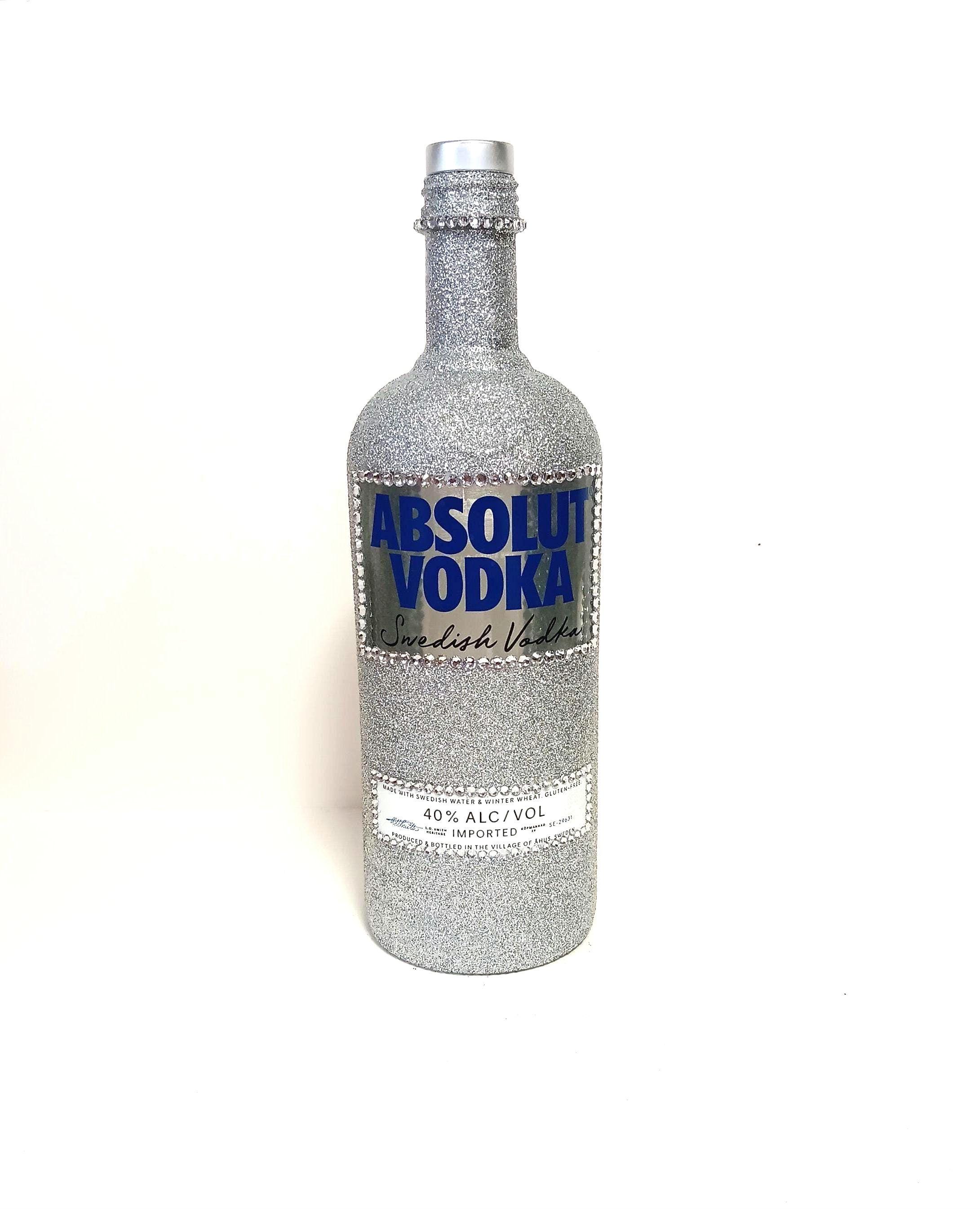 Silver Glitter Rhinestone Bling Bedazzled 1 Liter Empty Vodka