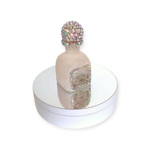 Light Pink Glitter Iridescent Crystal Rhinestone Bling Bedazzled Patron Silver 50ml Empty Tequila Bottle Decanter