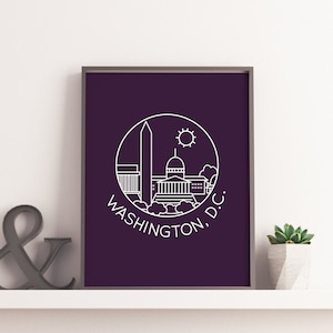 Minimalist Washington DC Skyline Digital Download, Washington DC Line Art, Circular DC Skyline, Wall Art