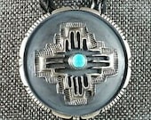 Navajo Turquoise and Sterling Silver Zia Bolo Tie - Daniel Benally