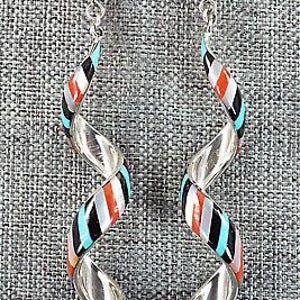 Multi Stone & Sterling Silver Inlay Earrings - Idella Edaakie