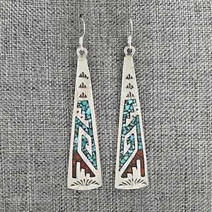 Turquoise, Coral Chip & Sterling Silver Earrings - Joleen Yazzie