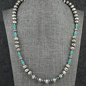 Multi-Stone & Sterling Silver Navajo Pearl Necklace 20&quot; - Vintage