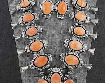 Navajo XL Spiny Oyster Squash Blossom Necklace | Sterling Silver