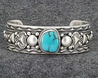 Turquoise & Sterling Silver Bracelet - Roland Dixon - Etsy