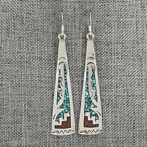 Turquoise, Coral Chip & Sterling Silver Earrings - Joleen Yazzie