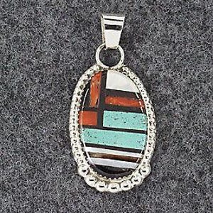 Multi Stone & Sterling Silver Inlay Pendant - Wayne Haloo