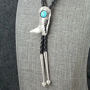 Turquoise & Sterling Silver Bolo Tie - Shirley Skeets