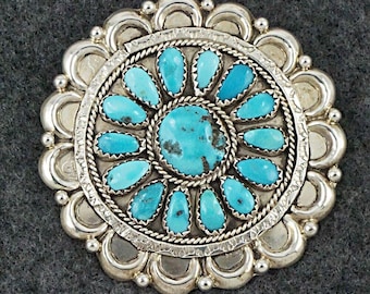 Navajo Sterling Silver Turquoise Cluster Pendant KY Stamp