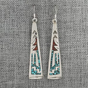 Turquoise, Coral Chip & Sterling Silver Earrings - Joleen Yazzie