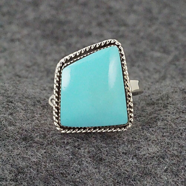 Turquoise & Sterling Silver Ring - Sheena Jack - Size 7 (Adj.)