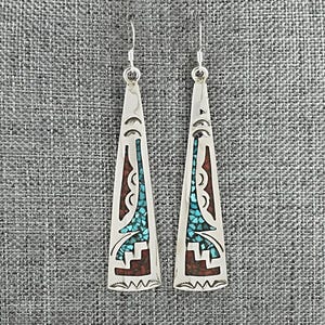 Turquoise, Coral Chip & Sterling Silver Earrings - Joleen Yazzie