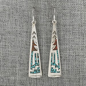 Turquoise, Coral Chip & Sterling Silver Earrings - Joleen Yazzie