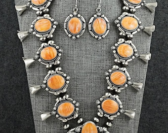 Navajo XL Spiny Oyster Squash Blossom Necklace | Sterling Silver