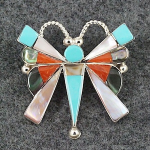Multi Stone & Sterling Silver Inlay Pendant/Pin - Caroline Edaakie