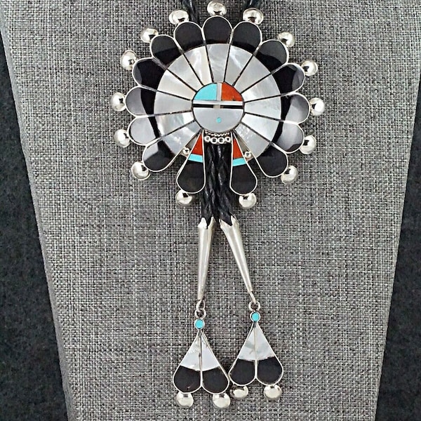 Multi-Stone & Sterling Silver Inlay Bolo Tie - Pauline Lonjose