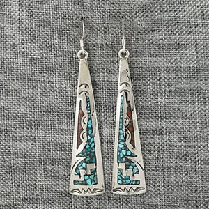 Turquoise, Coral Chip & Sterling Silver Earrings - Joleen Yazzie