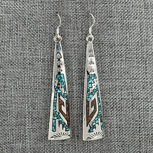 Turquoise, Coral Chip & Sterling Silver Earrings - Joleen Yazzie