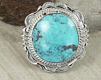 Turquoise and Sterling Silver Ring - Bucky Belin - Size 8.25