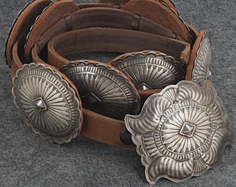 Sterling Silver & Leather Concho Belt - Dan Morgan