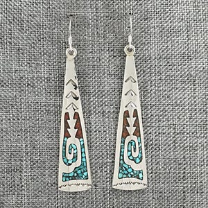 Turquoise, Coral Chip & Sterling Silver Earrings - Joleen Yazzie