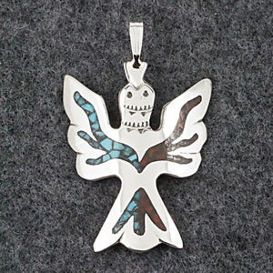Turquoise, Coral and Sterling Silver Pendant - Jolene Yazzie