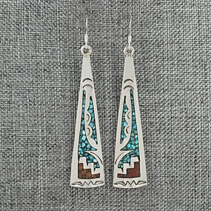 Turquoise, Coral Chip & Sterling Silver Earrings - Joleen Yazzie