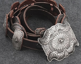 Sterling Silver & Leather Concho Belt - Dan Morgan