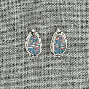Opalite & Sterling Silver Inlay Earrings - James Manygoats