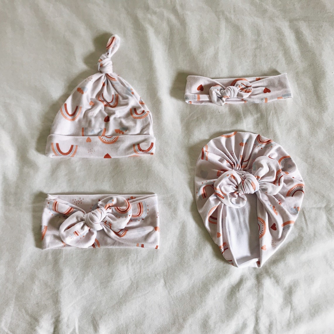 Neutral Rainbow Heart Swaddle Blanket Bow Headband Turban Etsy