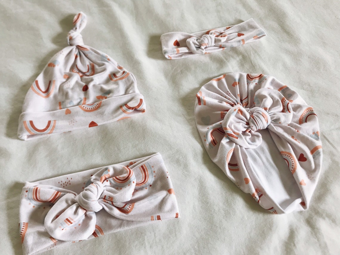 Neutral Rainbow Heart Swaddle Blanket Bow Headband Turban Etsy