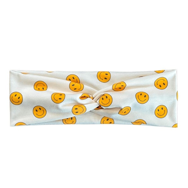 Retro Smiley Face (cream) Adult Knotted Headband / Topknot Accessory / Scrunchie