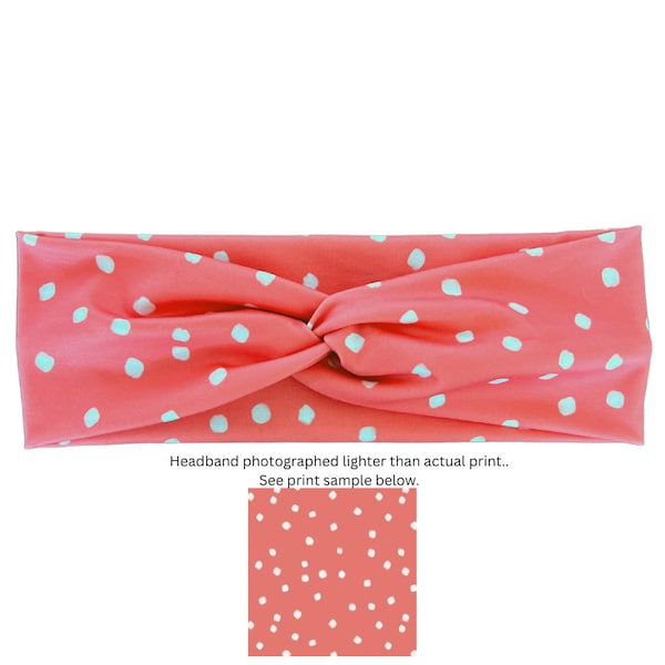 Spring Dots (Pink/Blush/Coral) Adult Headband Knotted Headband Hard Headband Topknot Accessory Scrunchie Wristlet Keychain