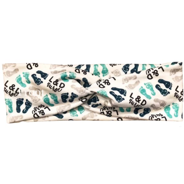 Labor & Delivery Nurse (teal/gray) Adult Knotted Headband / Topknot Accessory / Scrunchie