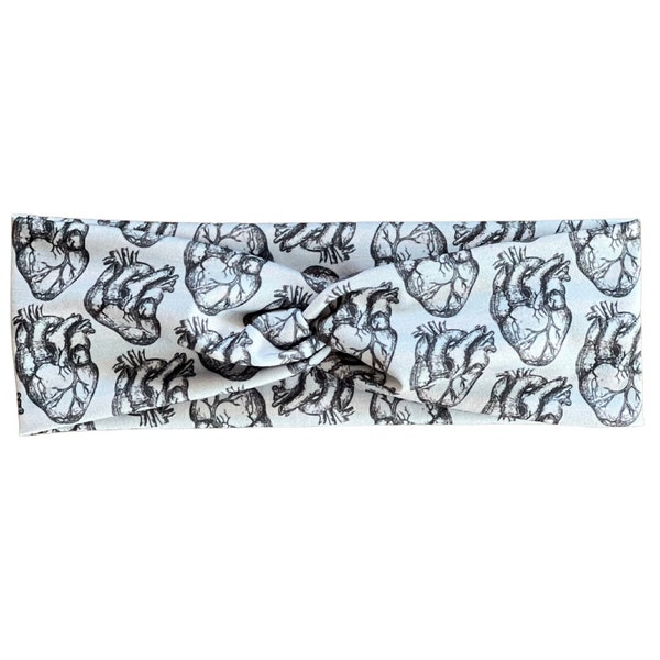 Hearts Anatomical (Grey) Adult Knotted Headband Topknot Accessory Scrunchie Hard Headband