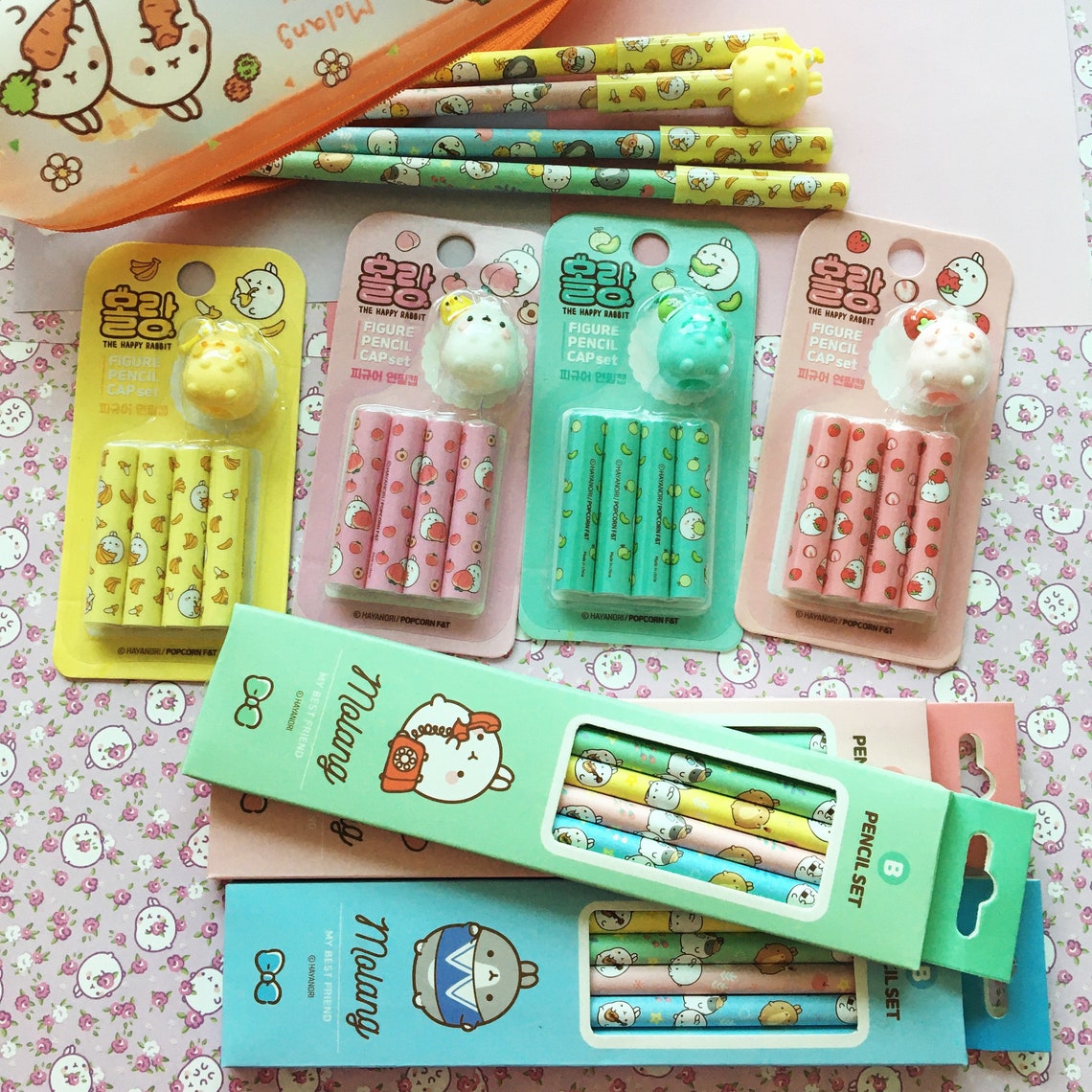 Molang pencil caps and pencil set cute school supplies | Etsy