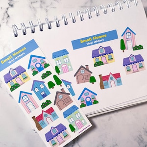 Small Homes vinyl sticker sheet handmade - house stickers - Journal stickers - Cute colorful fun stickers