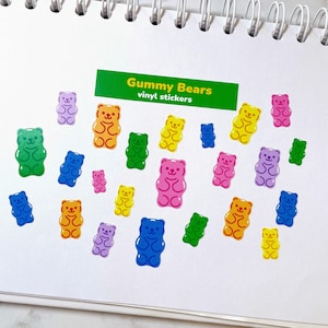 Gummy Bears vinyl sticker sheet handmade - candy stickers - Journal stickers - Cute colorful fun stickers