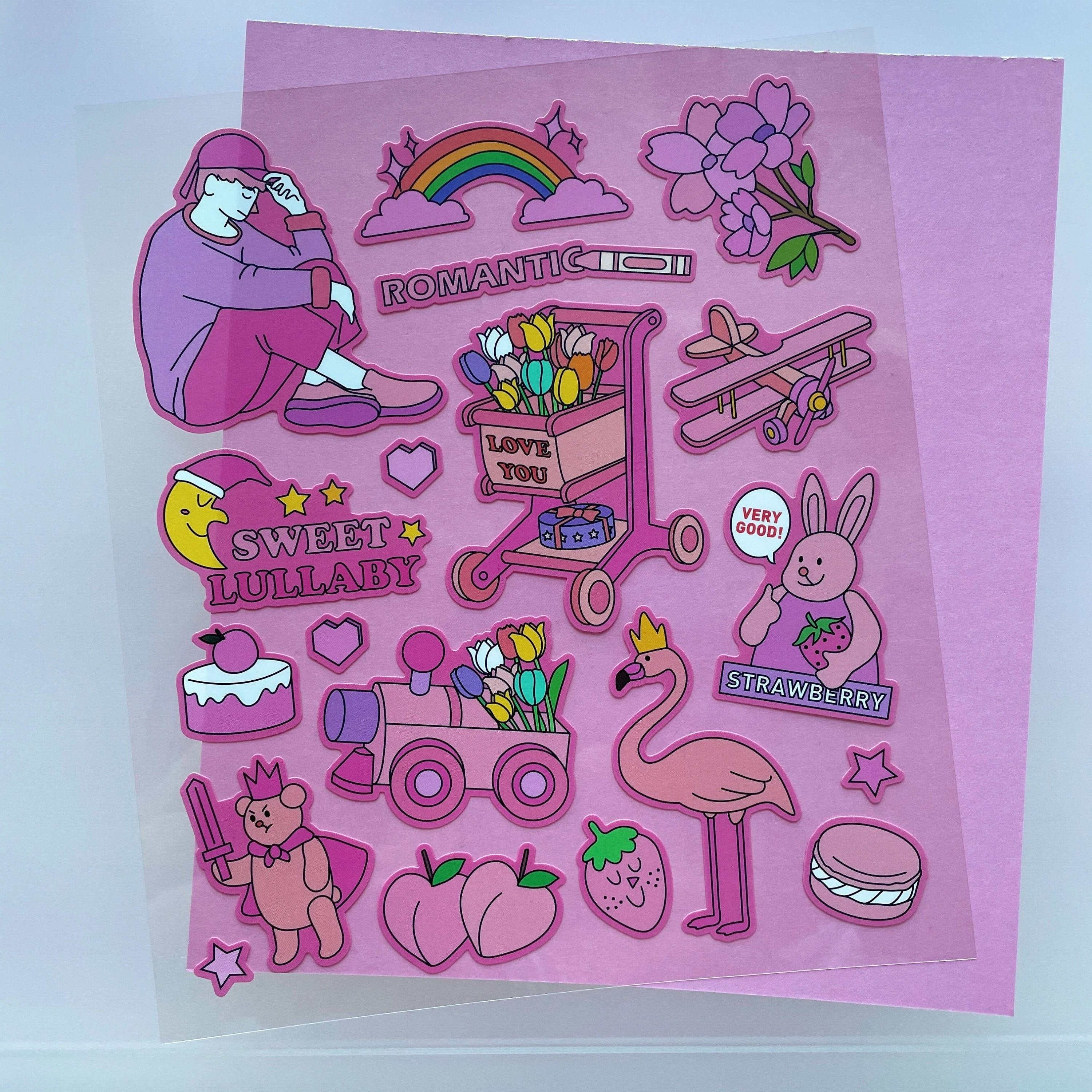 pink color aesthetic korean sticker sheet korean aesthetic