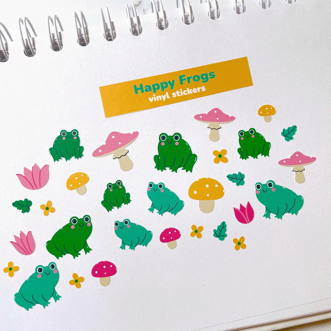 Happy Frogs Vinyl Sticker Sheet Handmade - Frog Stickers - Journal ...