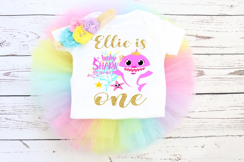 shark baby girl birthday outfit shark First Birthday girl outfit shark baby tutu girl outfit shark birthday Shirt shark girl dress